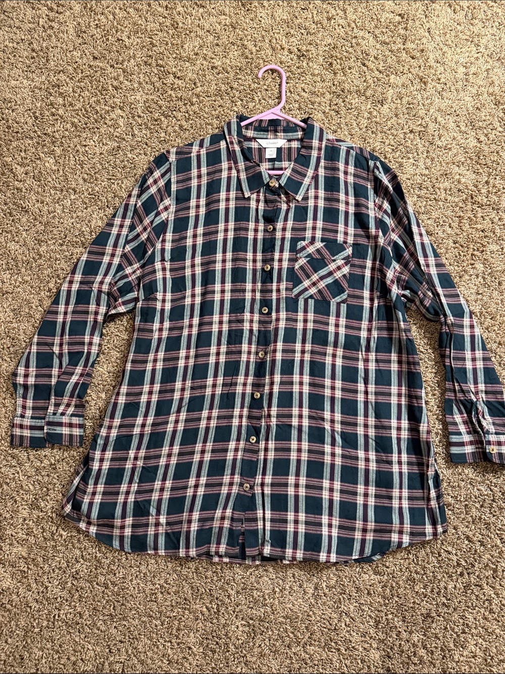 CJ Banks Navy, White & Burgundy Plaid Button-Down Shirt